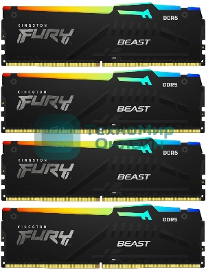 Оперативная память Kingston Fury Beast, DDR5, 64Gb (4x16GB), 5200MHz, CL40, DIMM, с радиаторами, RGB, черный