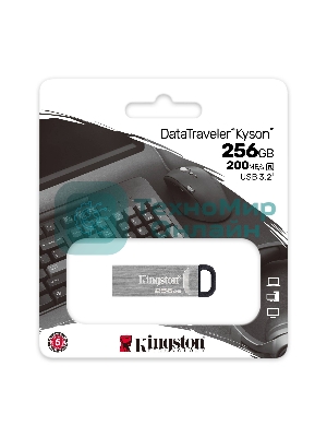 Флешка USB Kingston DataTraveler KYSON (DTKN/256GB), 256Gb, USB 3.2 Gen 1, R/W 200/60, серебристый/черный