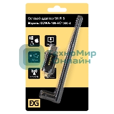 Сетевой адаптер Wi-Fi 5 двухдиапазонный высокого усиления ExeGate EDWA-186-AC1300-2 (Wi-Fi AC (a/b/g/n/ac), чипсет Realtek8812, 2.4 ГГц до 400 Мбит/с + 5 ГГц до 867 Мбит/с, 1x5dBi внешняя съемная антенна, USB 3.0)