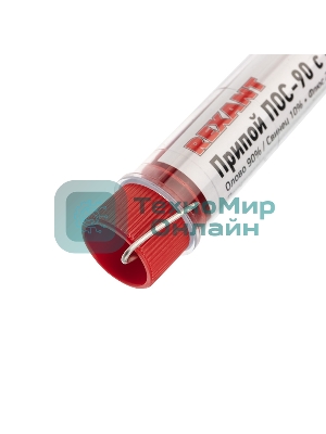 Припой с канифолью ПОС-90 Rexant, 10 г, Ø1.0 мм, (олово 90%, свинец 10%), колба