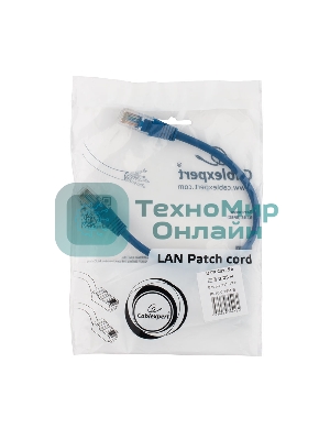 Патч-корд медный UTP Cablexpert PP10-0.25M/B cat.5e, 0.25 м, литой, многожильный, синий