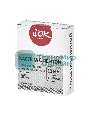 Кассета с лентой S'OK by Sakura Printing TZESE3 для Brother, черный на белом, 12мм/8м, наклейка