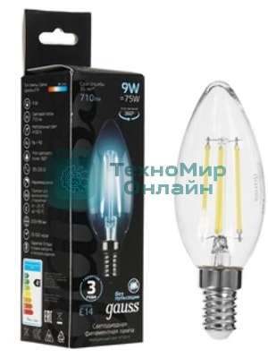 Лампа светодиодная Gauss Filament 103201209-D 9Вт цок.: E14 свеча 220B св. свеч. белый нейт. (упак.: 10 шт)