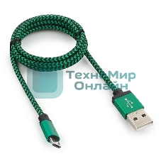 Кабель Gembird USB 2.0 Cablexpert AM/microBM 5P, 1м, нейлоновая оплетка, алюминиевые разъемы, зеленый, пакет