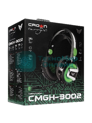 Гарнитура Crown CMGH-3002 чёрный/зелёный, проводная, подсветка
