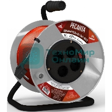 Удлинитель силовой Ресанта СУ-2х1-50/2 (61/118/5) 2x1.0 кв.мм 4 розет. 40 м ПВС катушка оранжевый