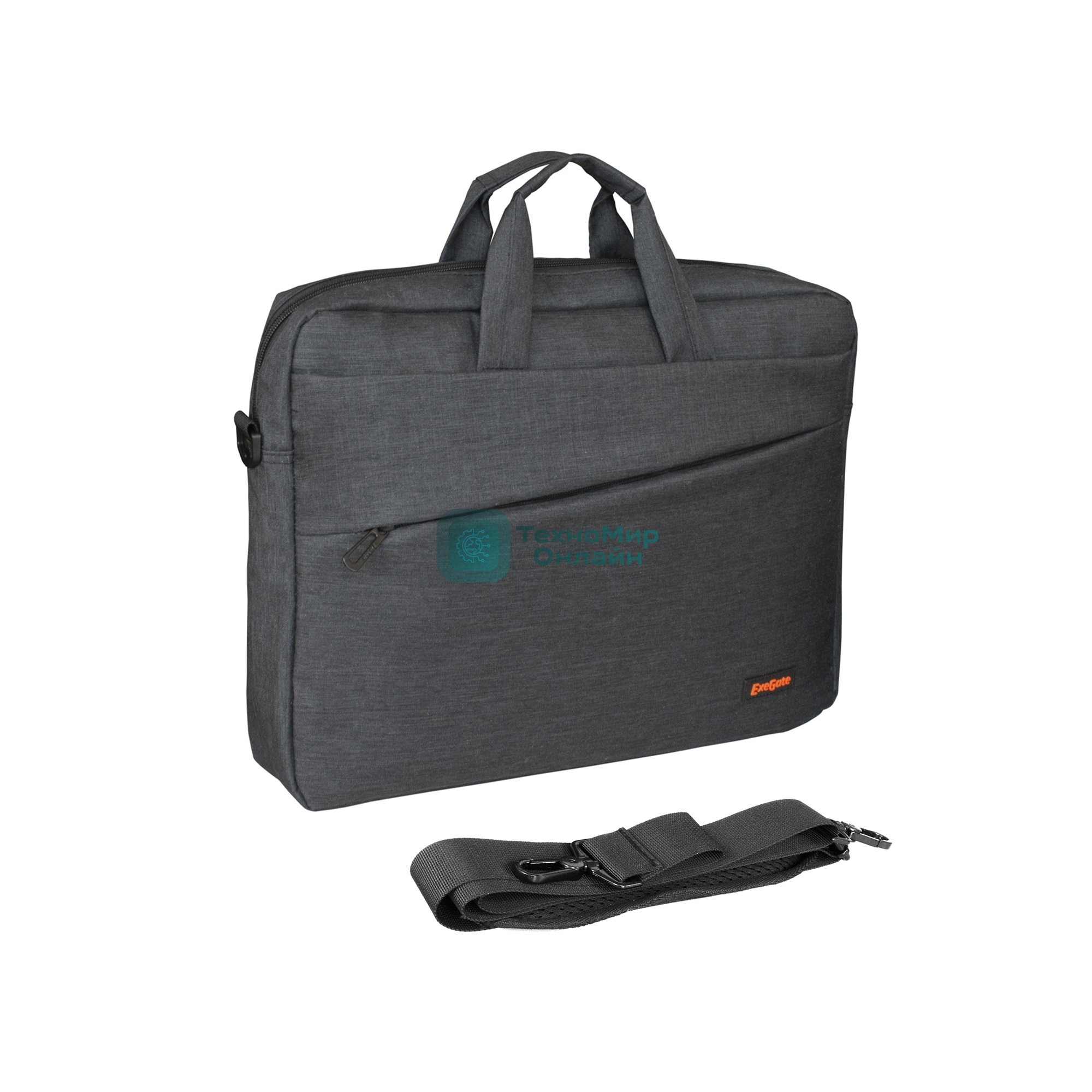 Сумка для ноутбука ExeGate Business ECC-045 Black, черная, полиэстер повышенной плотности 600D, 15.6