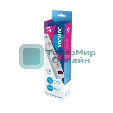 Удлинитель с сетевым фильтром Космос 5х1.8 м с заземл. 10А IP20 2.2 кВт 3х0.75 индикатор сети белый