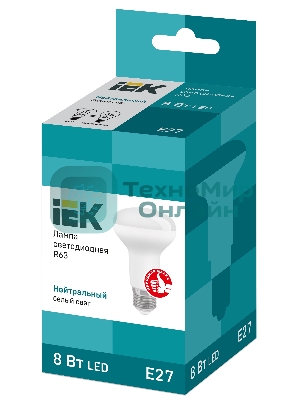 Лампа светодиодная IEK LLE-R63-8-230-40-E27 ECO R63 8Вт 4000К белый E27 720лм 230-240В