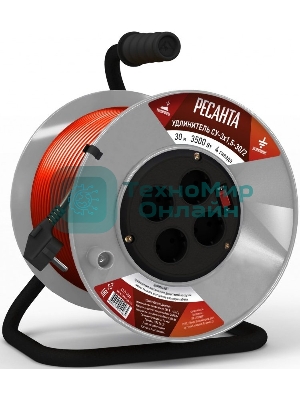 Удлинитель силовой Ресанта СУ-3х1,5-30/2 (61/118/6) 2x1.0 кв.мм 4 розет. 40 м ПВС катушка серый
