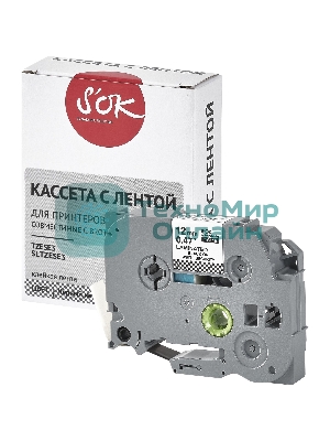 Кассета с лентой S'OK by Sakura Printing TZESE3 для Brother, черный на белом, 12мм/8м, наклейка