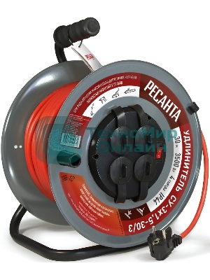 Удлинитель силовой Ресанта СУ-3х1,5-30/3 (61/118/7) 2x1.0 кв.мм 4 розет. 40 м ПВС катушка серый