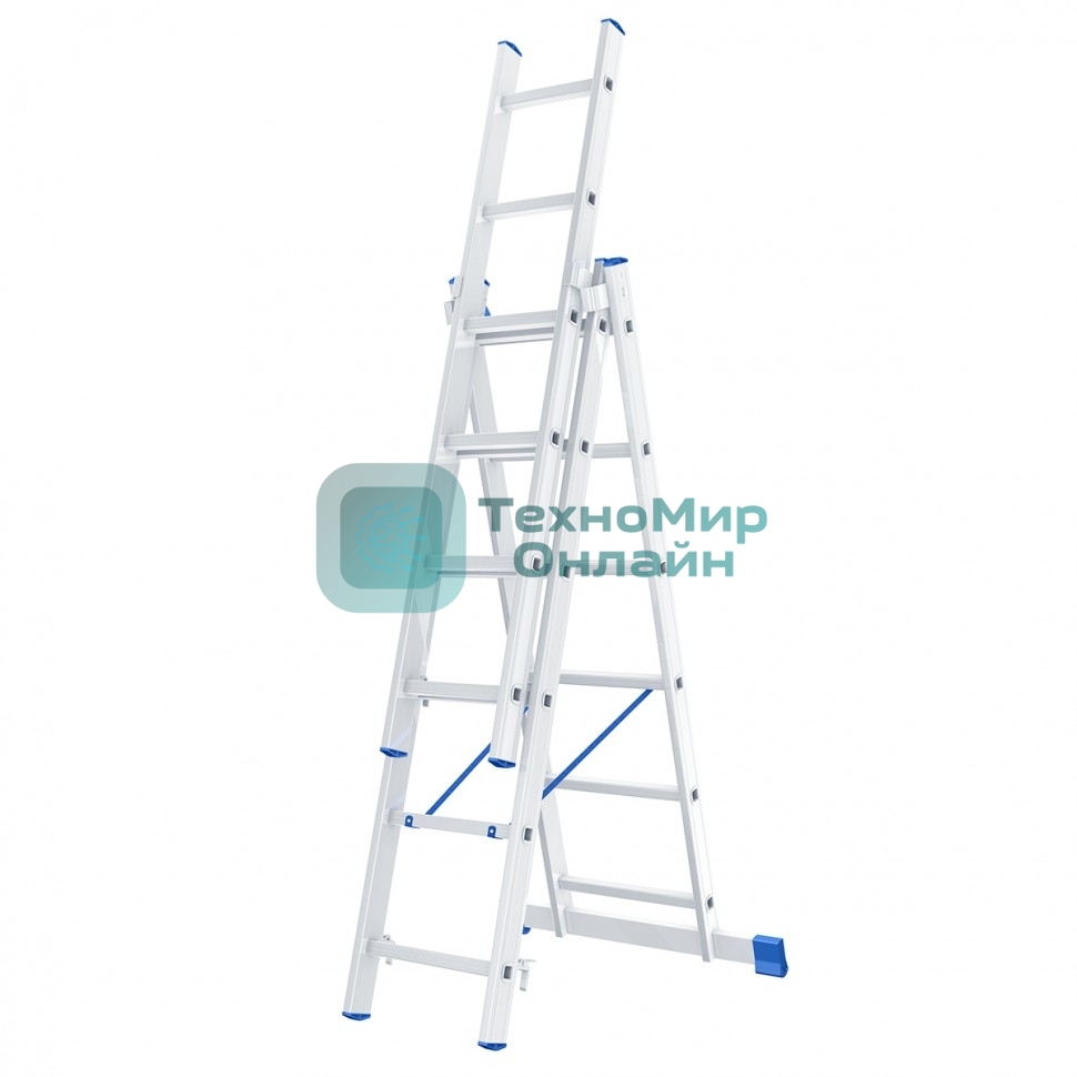 Лестница Сибртех, 3 х 6 ступеней, алюминиевая, трехсекционная