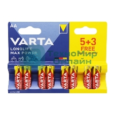 Батарея Varta LongLife Max Power Alkaline LR6 BL5+3 AA (8шт) блистер