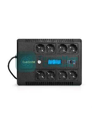 Источник бесперебойного питания ExeGate NEO Smart LHB-650.LCD.AVR.8SH.CH.RJ.USB 650VA/390W, LCD, AVR, 8*Schuko, RJ45/11, USB, 4*USB-порта для зарядки, черный