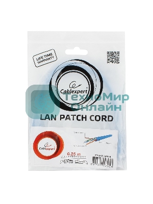 Патч-корд UTP Cablexpert cat.6, 0.25м, литой, многожильный, синий