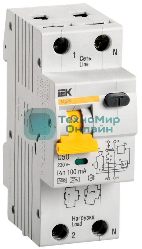 Выключатель автоматический дифференциального тока IEK MAD22-5-050-C-100 АВДТ 32 C50 100мА