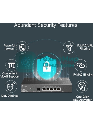 Маршрутизатор TP-Link Gigabit multi-WAN VPN router, 1 Gb SFP WAN,1 Gb RJ-45 WAN, 2 Gb WAN/LAN, 2 Gb fixed LAN ports