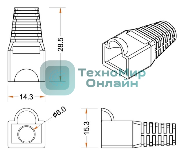 Изолирующий колпачок Hyperline BOOT-YL-10 для Разъемов RJ-45, желтый (10 шт.)