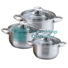 Набор посуды Kelli KL-4201 6 пред.(6 пред.: Кастрюля с жаропрочной стеклянной крышкой 2 л. Кастрюля с жаропрочной стеклянной крышкой 2.6 л. Кастрюля с жаропрочной стеклянной крышкой 3.6 л. Высококачественная нержавеющая сталь 18/10. 5-ти слойное капсульное дно.)