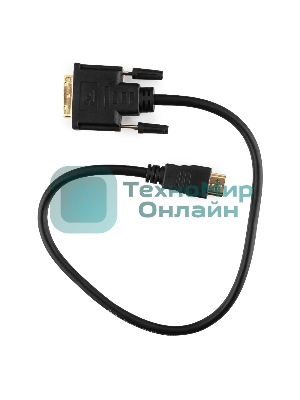 Кабель HDMI-DVI Cablexpert CC-HDMI-DVI-0.5M, 19M/19M, single link, медь, позол.разъемы, экран, 0.5м, черный, пакет
