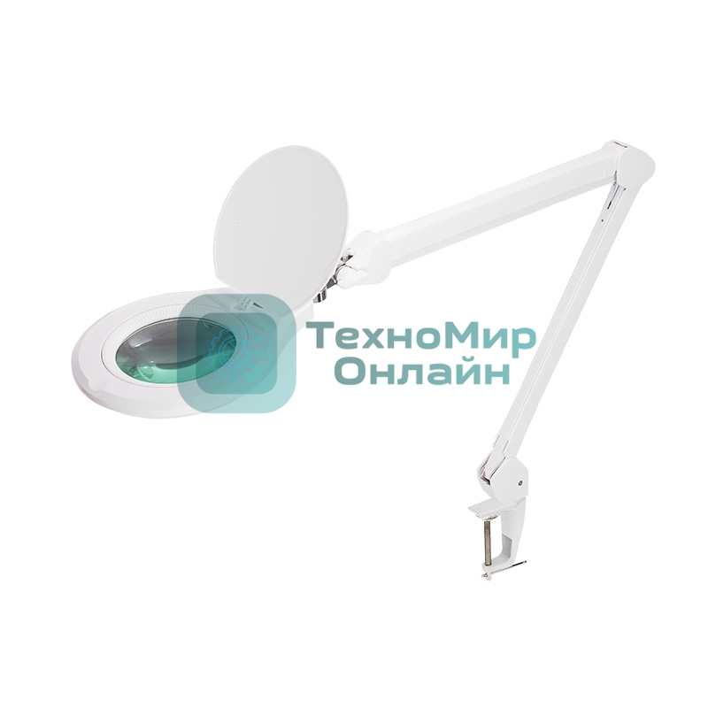 Лупа на струбцине Rexant, круглая, 5D, с подсветкой 72 SMD, сенсорный регулятор яркости, белая