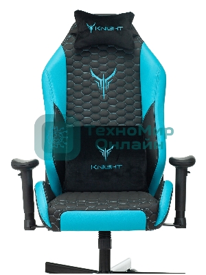 Кресло Knight Neon черный/голубой, экокожа, 120 кг, механизм качания