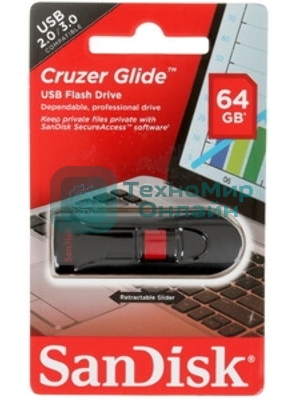 Флешка USB Sandisk 64Gb Cruzer Glide SDCZ60-064G-B35 USB 2.0 черный/красный