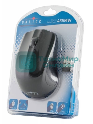 Мышь беспроводная Oklick 485MW черный, 1200 dpi, радиоканал, USB, кнопки - 3
