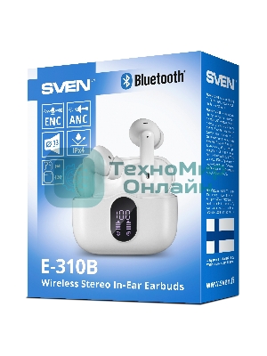Наушники TWS SVEN E-310B белый, внутриканальные, Bluetooth, сенсорное управление, до 4 ч