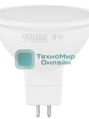 Лампа светодиодная Gauss Elementary MR16 9Вт цок.: GU5.3 спот 220B 2700K св. свеч. бел. теп. MR16 (упак.: 10 шт)