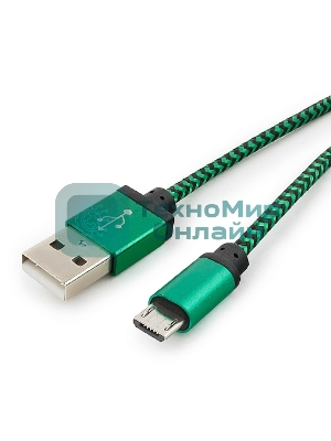 Кабель Gembird USB 2.0 Cablexpert AM/microBM 5P, 1м, нейлоновая оплетка, алюминиевые разъемы, зеленый, пакет