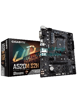Материнская плата Gigabyte A520M S2H, AM4, AMD A520, 2xDDR4, 4xSATA, 1xM.2, 1xPCIe 3.0 x16, 2xPCIe x1, 1xHDMI, 1xDVI-D, 1xVGA, 1x 1Gb LAN, 4xUSB-A 3.2 Gen 1, 2xUSB-A 2.0, 3x3.5 мм, 7.1, mATX