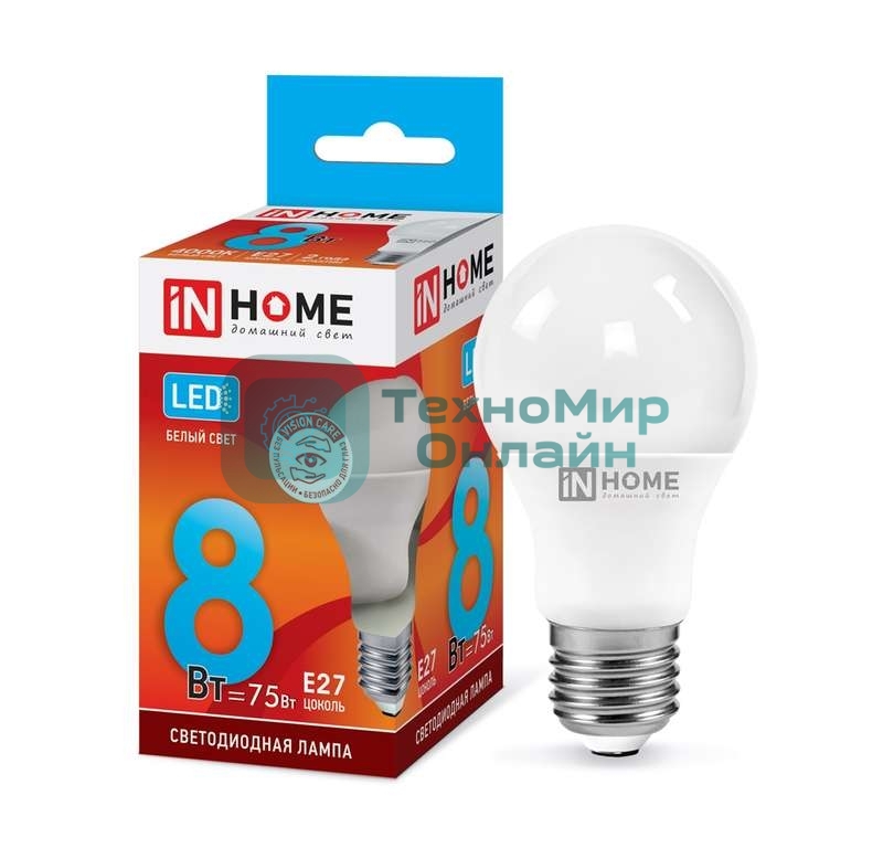 Лампа светодиодная LED-A60-VC 8Вт 230В E27 4000К 720Лм IN HOME 4690612024028