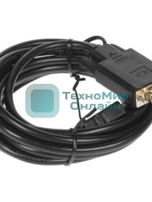 Кабель HDMI->VGA Cablexpert A-HDMI-VGA-03-10, 19M/15M + 3.5Jack, медь, позол.разъемы, 3м, черный, пакет