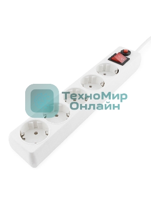 Сетевой фильтр Гарнизон ECL-5-W-1.4, 5 р, 10А, 1.4 м, ур.защиты 4, белый, пакет