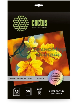Фотобумага Cactus Prof CS-HGA526050 A5/260г/м2/50л./белый глянцевое для струйной печати