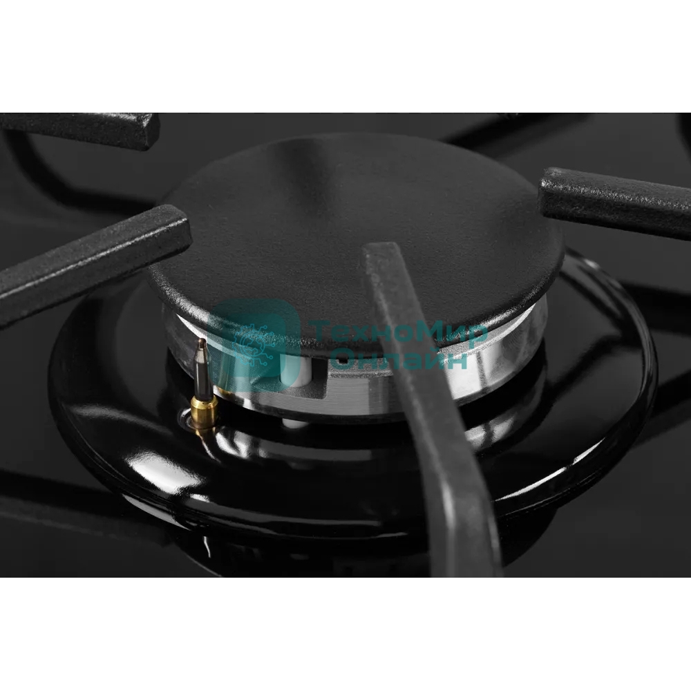 Газовая варочная панель Kuppersberg FG 62 B Газовая варочная панель, закаленное стекло, ширина 60 см, 4 газовые конфорки, WOK конфорка(3,8 кВт), автоподжиг, газ-контроль, чугунные решетки, черный