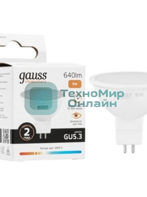 Лампа светодиодная Gauss Elementary MR16 9Вт цок.: GU5.3 спот 220B 2700K св. свеч. бел. теп. MR16 (упак.: 10 шт)