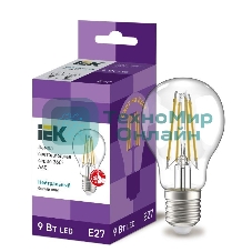 Лампа cветодиодная LED A60 шар прозр. IEK LLF-A60-9-230-40-E27-CL 9Вт 230В 4000К E27 серия 360°