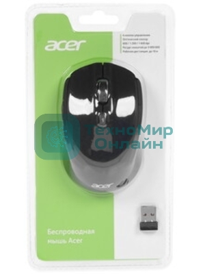 Мышь беспроводная Acer OMR040 черный, 1600 dpi, радиоканал, USB, кнопки - 6