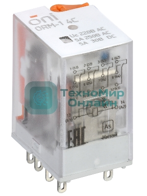 Реле интерфейсное ORM-1 4C 220В AC с LED и тест. кнопкой ONI ORM-1-4C-AC220V-L-B