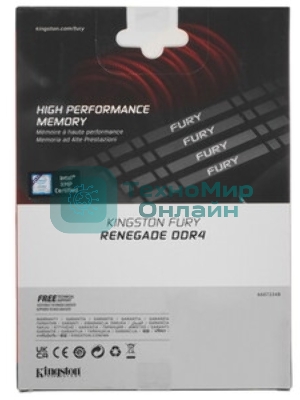 Оперативная память Kingston Fury Renegade, DDR4, 16GB (1x16GB), 3200MHz, CL16, DIMM, с радиатором, RGB, серебристый/черный