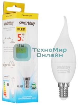 Светодиодная (LED) свеча Smartbuy SBL-C37Tip-05-30K-E14 на ветру матовая 05W/3000/E14