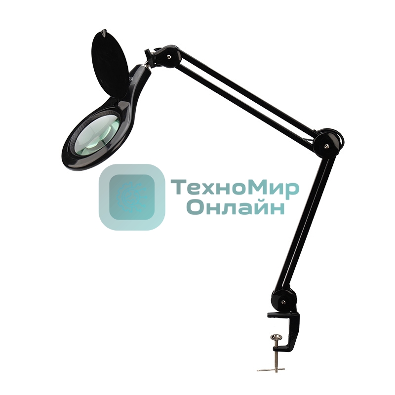 Лупа на струбцине Rexant, круглая, 5D, с подсветкой 56 SMD LED, черная