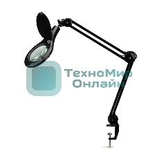 Лупа на струбцине Rexant, круглая, 5D, с подсветкой 56 SMD LED, черная