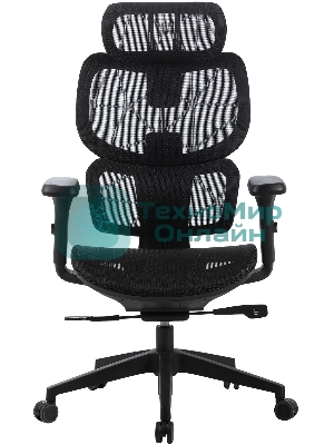 Кресло Cactus CS-MC555-BK черный, сетка, 150 кг, подголовник, регулируемые подлокотники, механизм качания