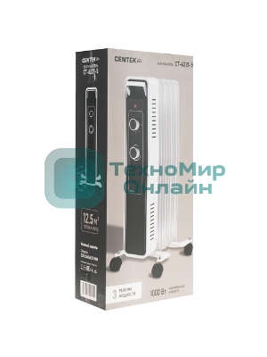 Обогреватель масляный Centek CT-6221-5 (5 секций) белый, 400/600/1000 Вт, 12,5 м2, 3 режима, термостат