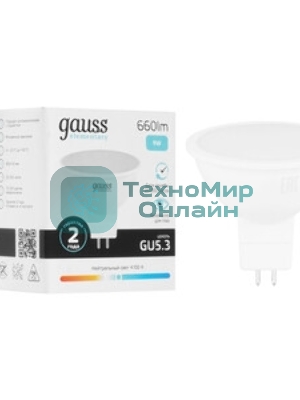 Лампа светодиодная Gauss Elementary MR16 9Вт цок.: GU5.3 спот 220B 4100K св. свеч. белый нейт. MR16 (упак.: 10 шт)