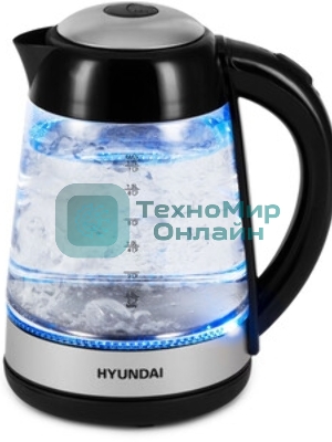Чайник электрический Hyundai HYK-G3803 1.7 л, 2200 Вт, черный/серебристый (корпус: стекло)